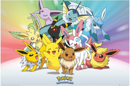 Pokémon: Pikachu & Eeveelutions - 30x40cm - Rahmenbild
