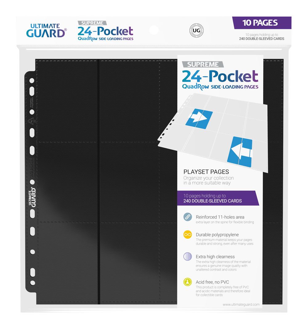 Ultimate Guard: QuadRow Pages – 24-Pocket Side-Loading – Schwarz – (10 Stück)